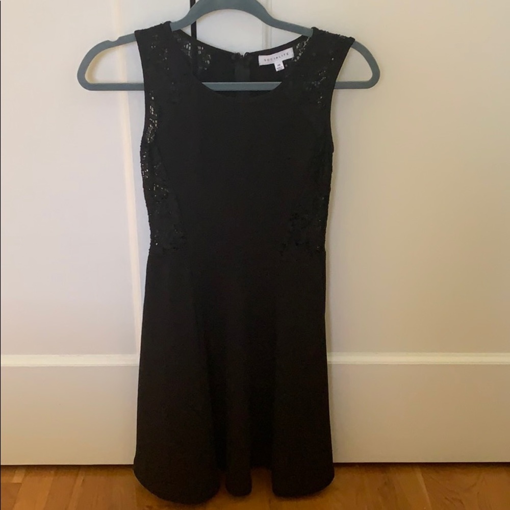 Black skater dress with lace panels on the side